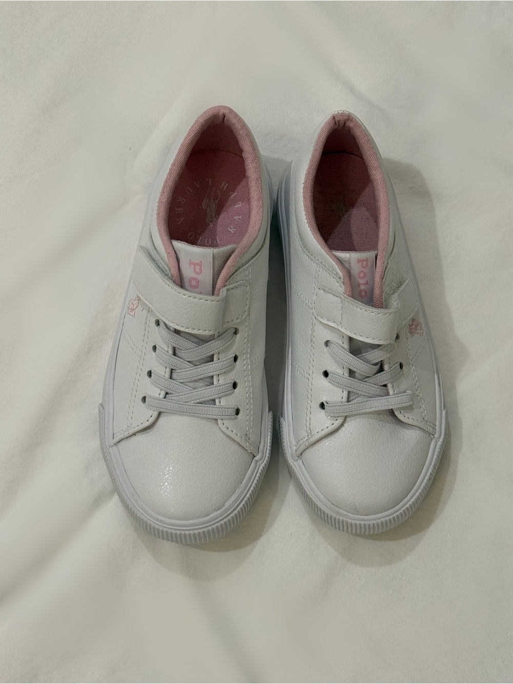 Polo Ralph Lauren Girls Toddler Sneakers Size 11 White Leather Pink Pony Logo